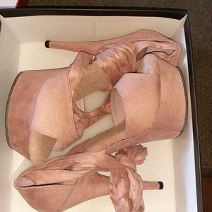 Pleaser Faux Suede Rose Tone Cone Heels